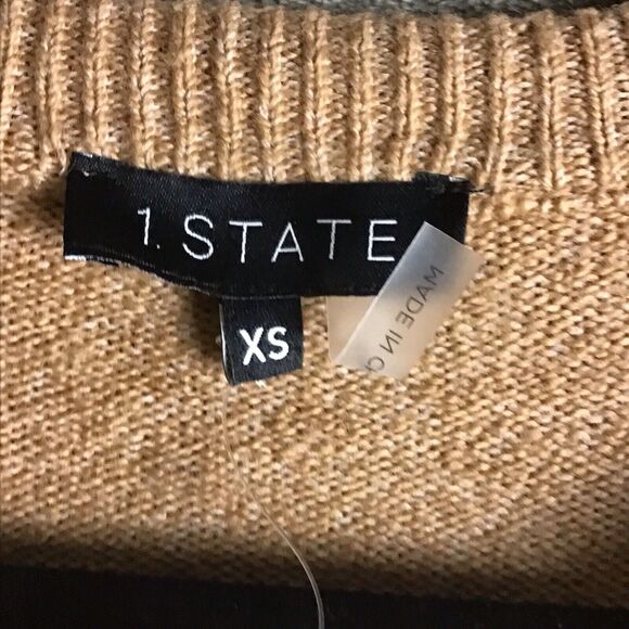 1.STATE Women’s Sweater XS Brown Crewneck Fringe Sleeve Pullover NWT - Picture 7 of 12
